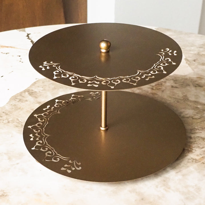 2 Tier Metal Islamic Serving Tray Stand - WAMH192