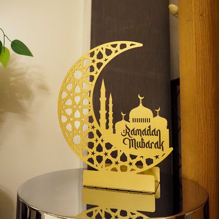 Metal Tabletop Decor with "Ramadan Mubarak" Inscription - WAMH191