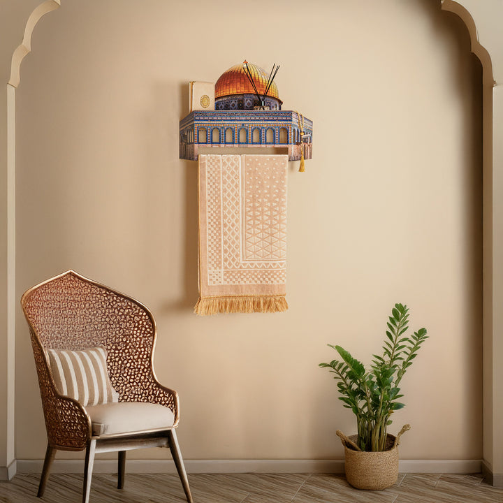 3D Metal Prayer Rug Holder & Wall Shelf with Al-Masjid Al-Aqsa - WAMH181