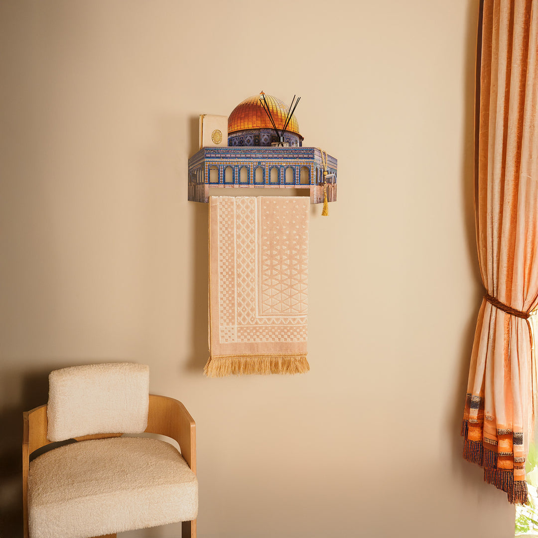 3D Metal Prayer Rug Holder & Wall Shelf with Al-Masjid Al-Aqsa - WAMH181