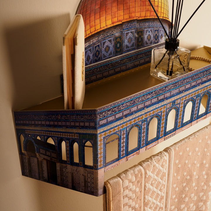 3D Metal Prayer Rug Holder & Wall Shelf with Al-Masjid Al-Aqsa - WAMH181