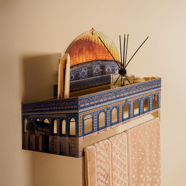 3D Metal Prayer Rug Holder & Wall Shelf with Al-Masjid Al-Aqsa - WAMH181