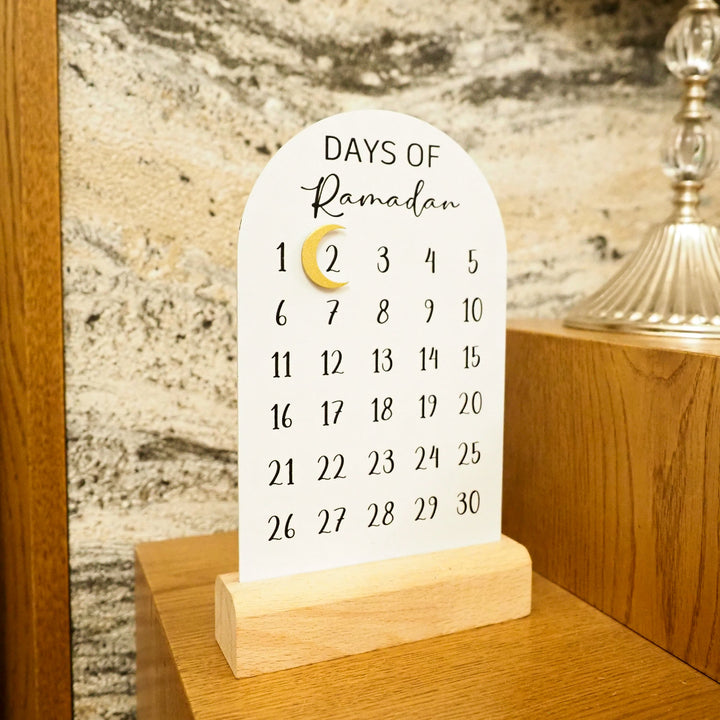 "Days of Ramadan" Metal Ramadan Calendar (Wooden Base) - WAMH179