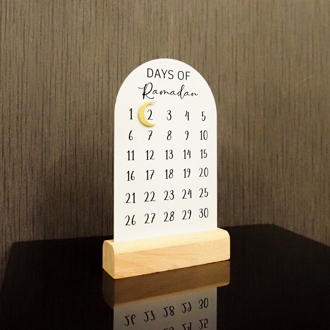 "Days of Ramadan" Metal Ramadan Calendar (Wooden Base) - WAMH179