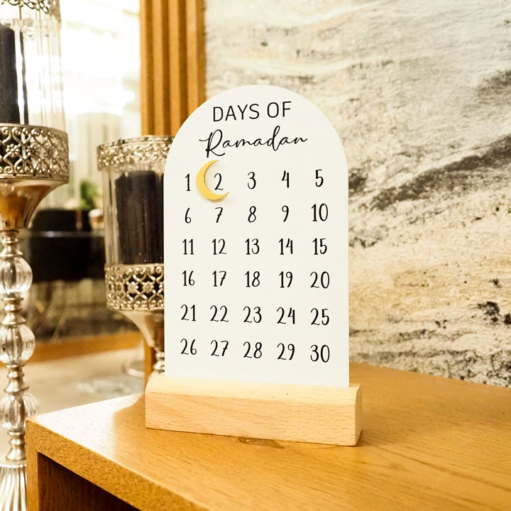 "Days of Ramadan" Metal Ramadan Calendar (Wooden Base) - WAMH179