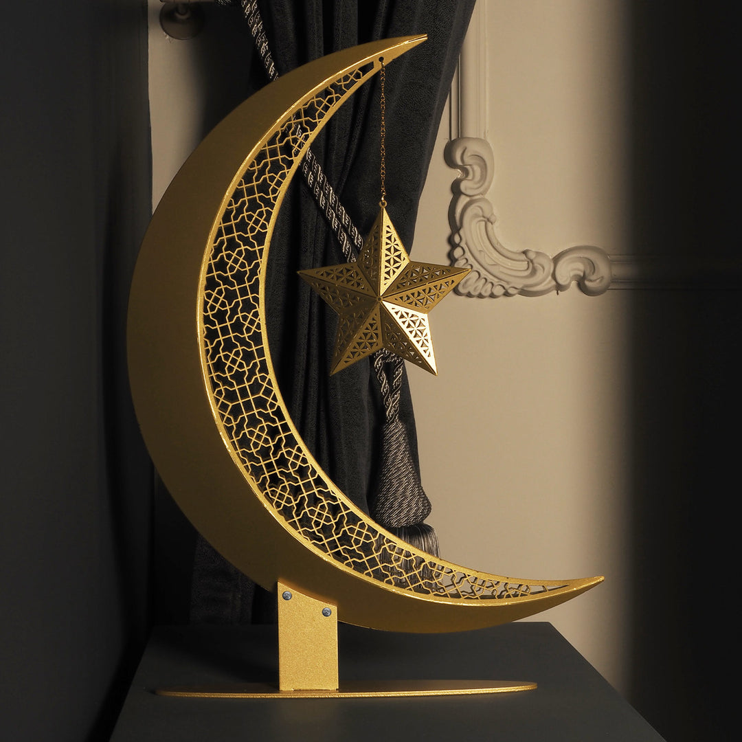 Ramadan decoration, in shape of a half-moon and star with oriental motifs